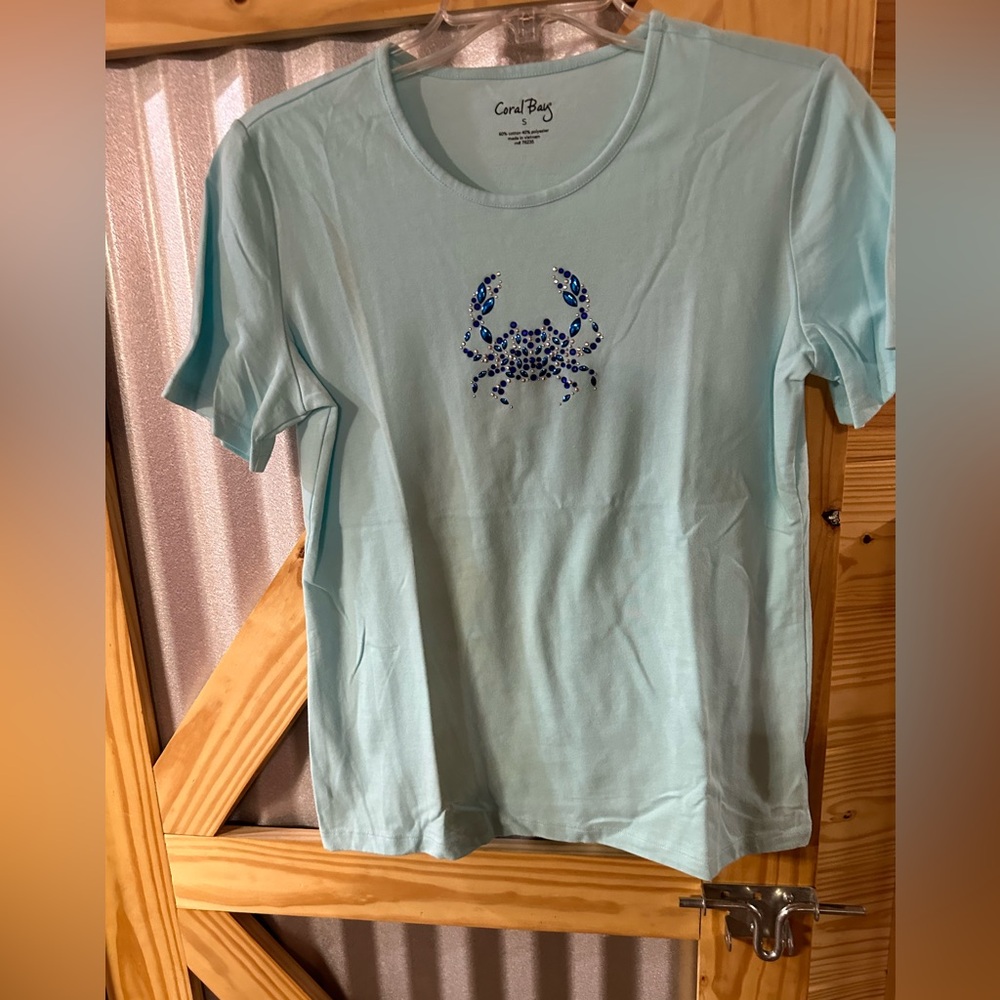 Coral Bay Jeweled Scoop Neck Tee. Size Small. Like New
